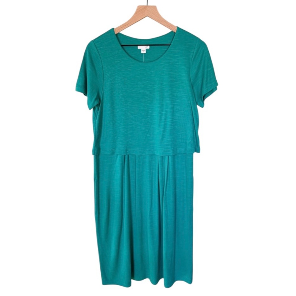 NWT J. Jill Layered Button Back Short‎ Sleeve Midi Dress Lagoon Blue Green Small